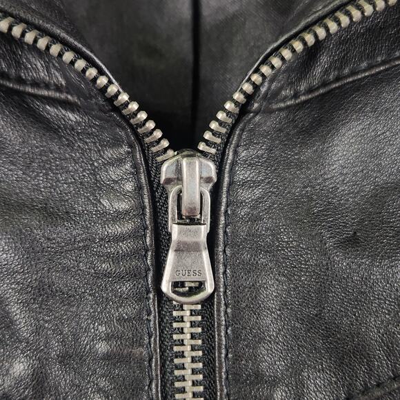 Guess Biker Bomber Moto Jacket Women’s SZ M Genuine Leather Rare Vintage Y2K - Picture 5 of 16